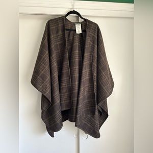 Vintage 100% Wool Wrap - Brown Plaid - Cape Pashmina Poncho Blanket Wrap